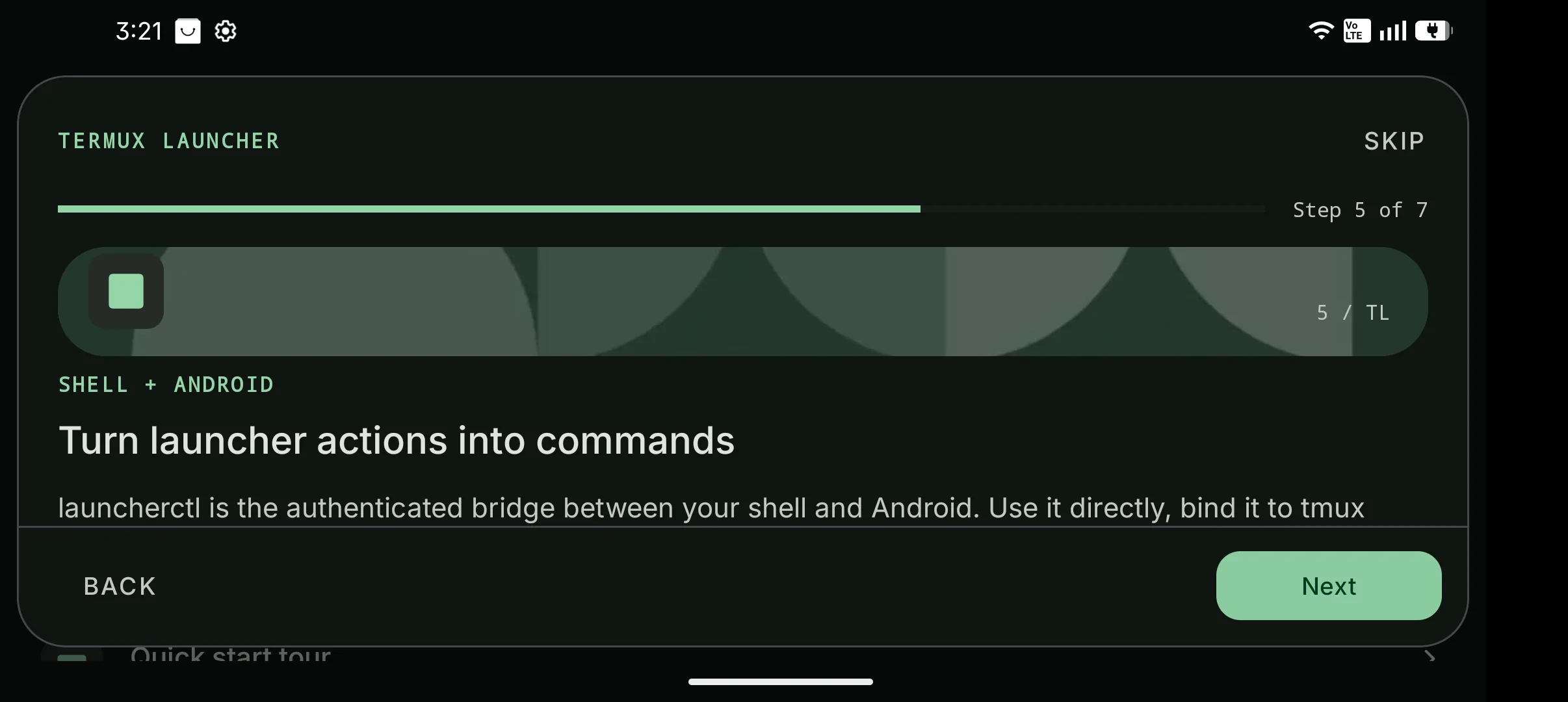 LauncherCtl page in the replayable onboarding tour