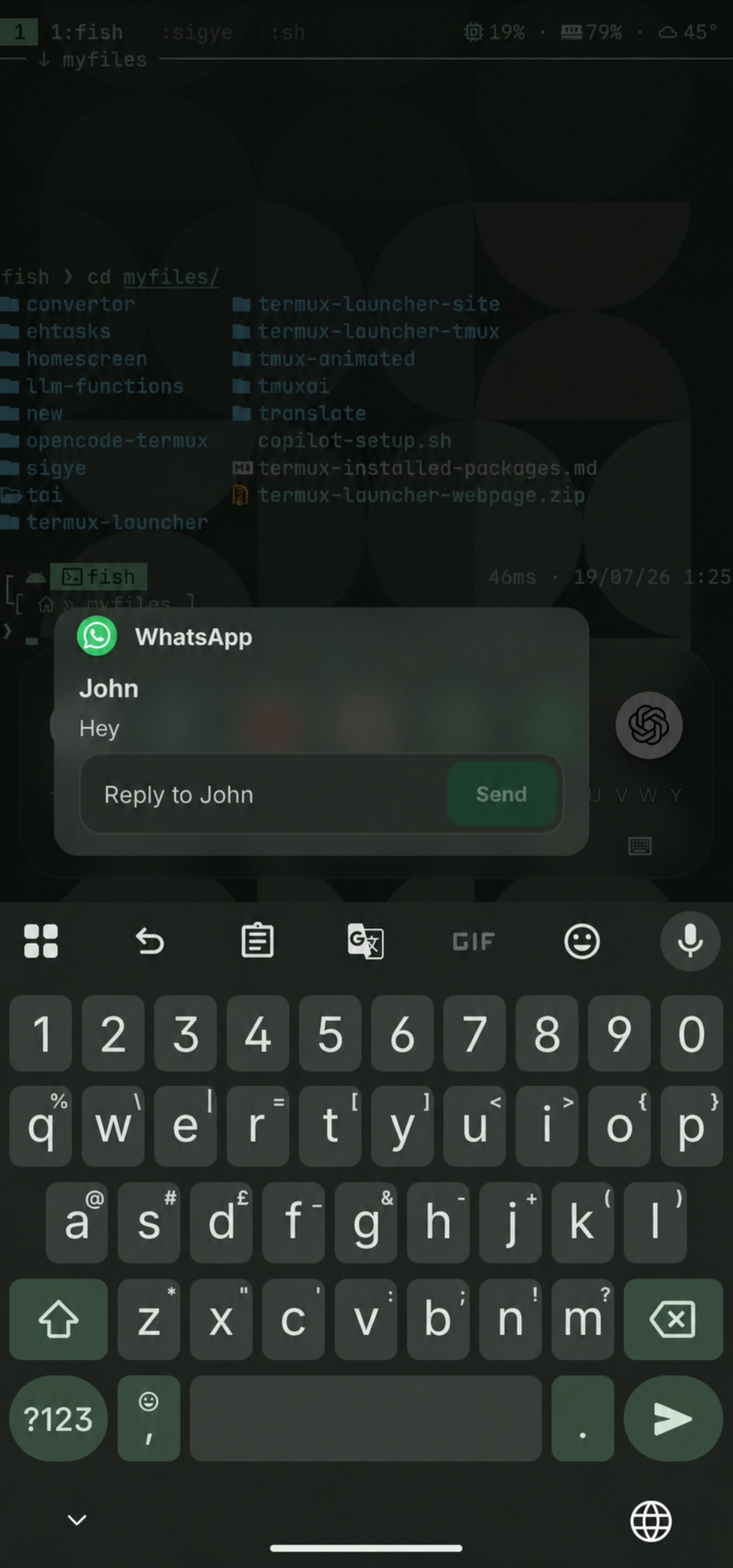 Replying to a notification directly from Termux Launcher